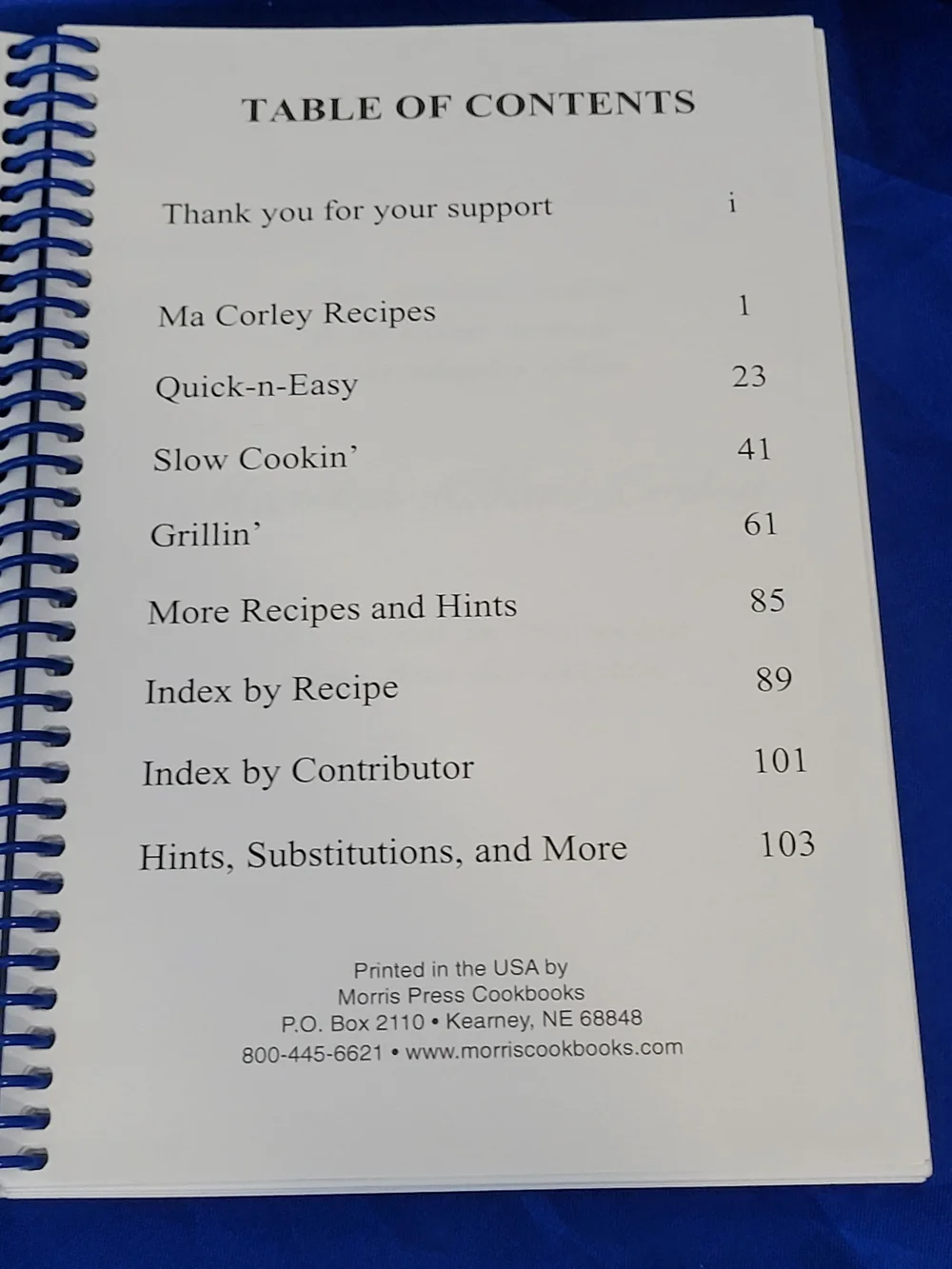 Ma Corley's Kitchen Blue Spiral Recipe Book